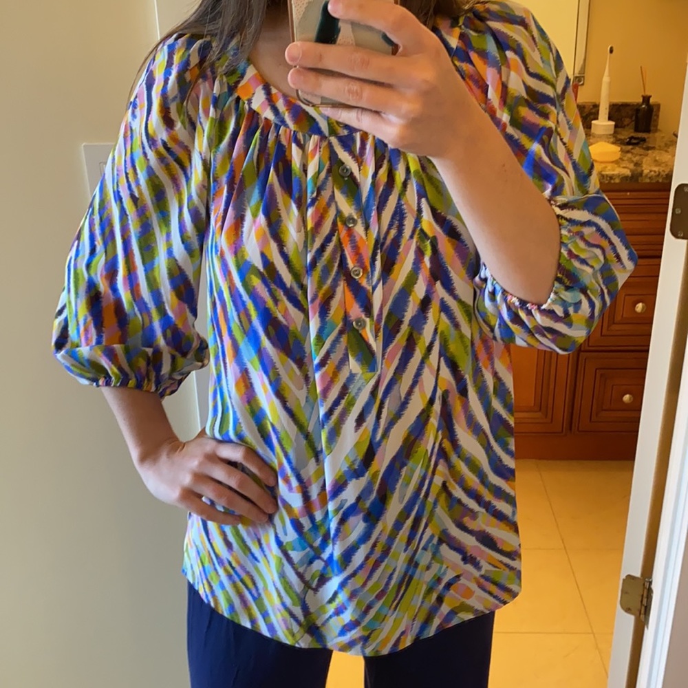 Trina Turk Silk ¾ Sleeve Blouse
